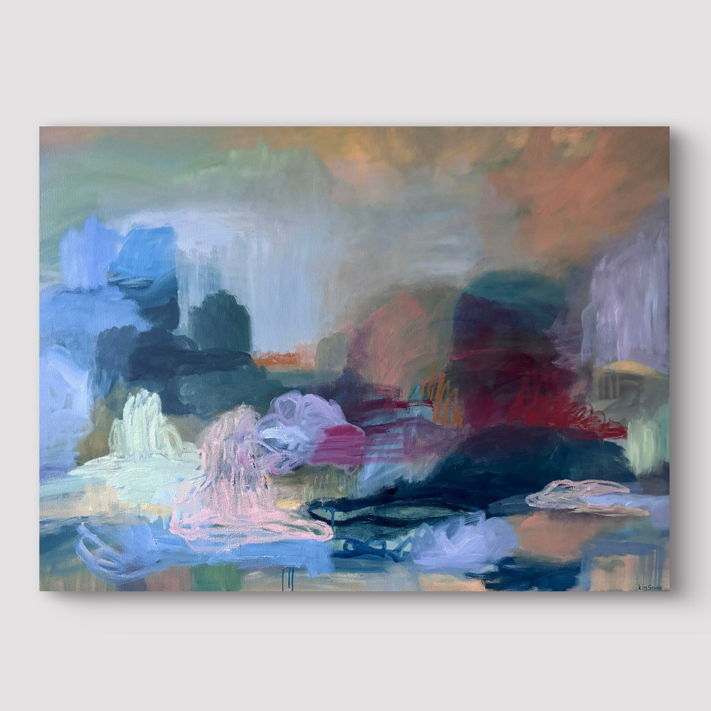 Abstract painting with soft, blended colors on a white background
