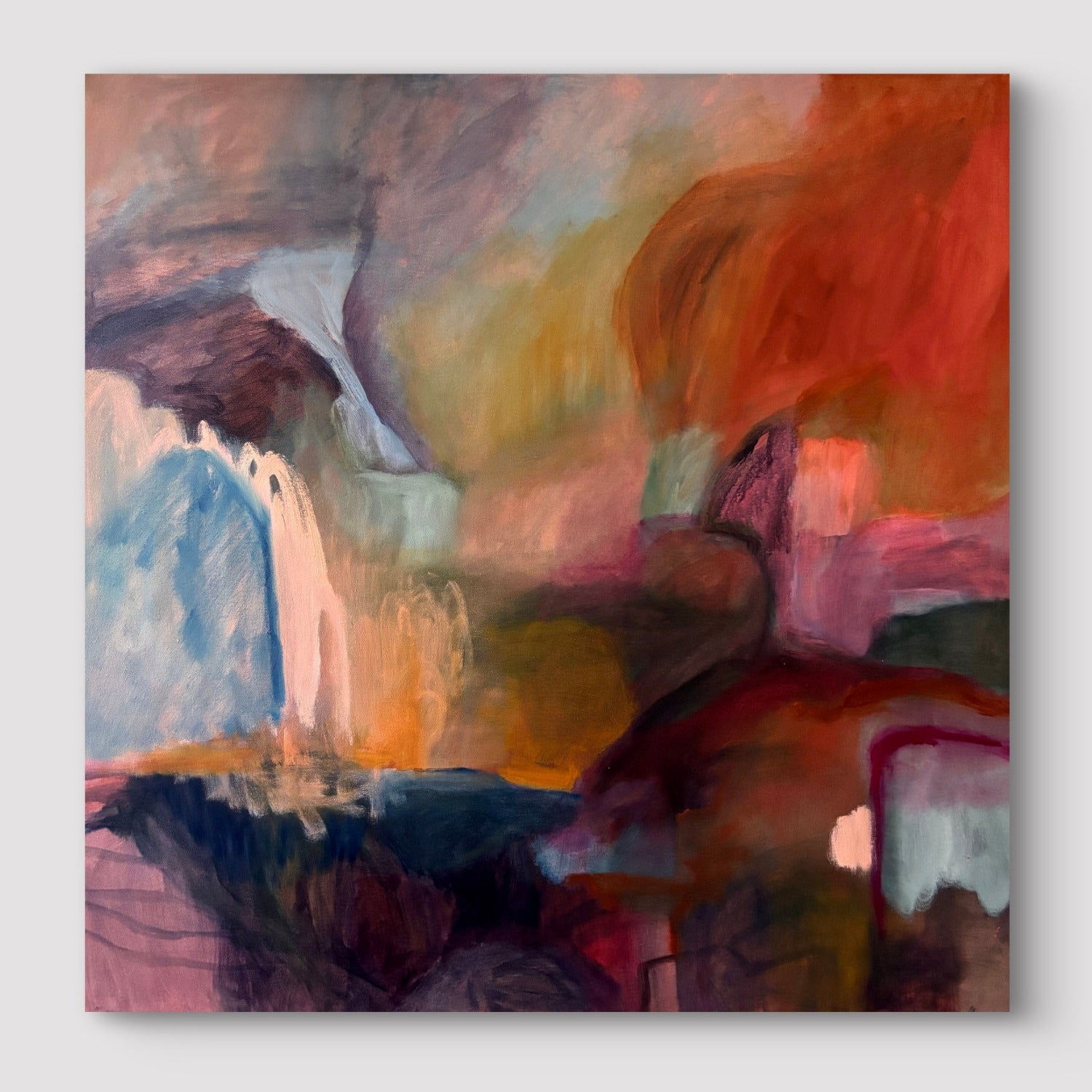 Abstract painting with vibrant colors on a white background