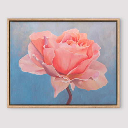 a framed print of a peach rose