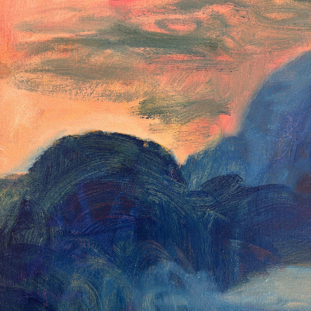 blue and peach abstract landscape painting