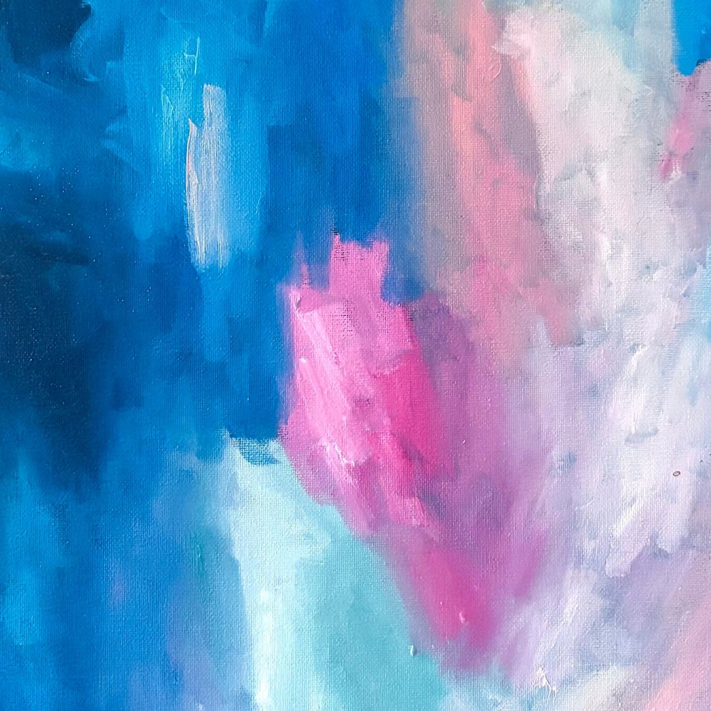 dark blue, peach and pink oil abstract painting  